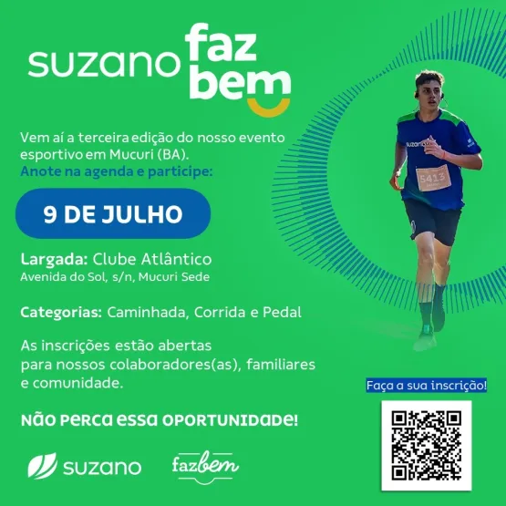 3ª Corrida, Caminhada e Pedal Suzano Faz Bem será realizada no dia 9 de julho em Mucuri (BA)