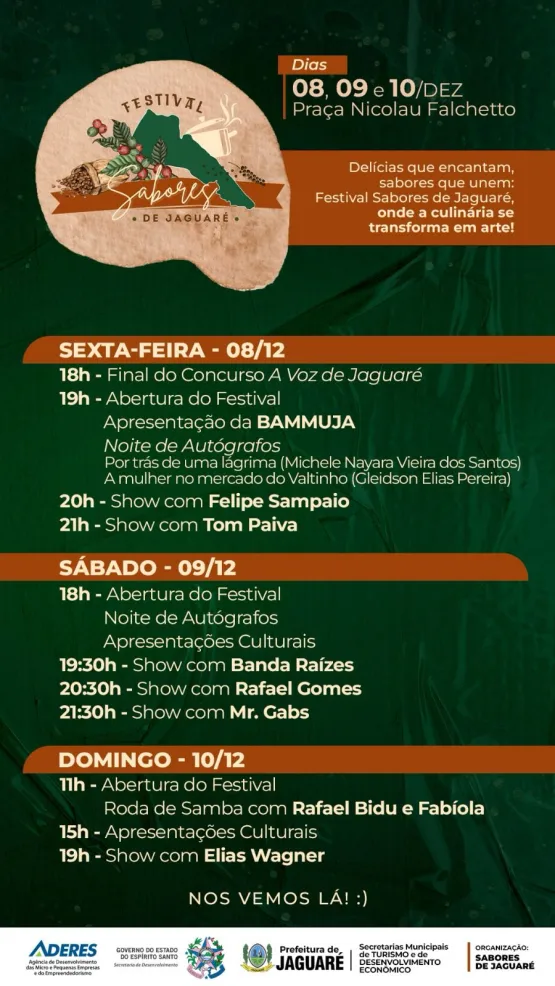 Começa nesta sexta o 1º Festival gastronômica de Sabores de Jaguaré 