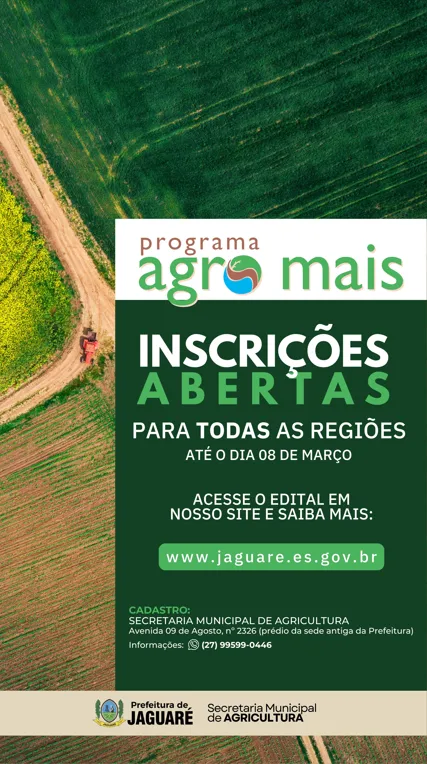 Prefeitura realiza inscrições para o Programa Agro Mais em Jaguaré
