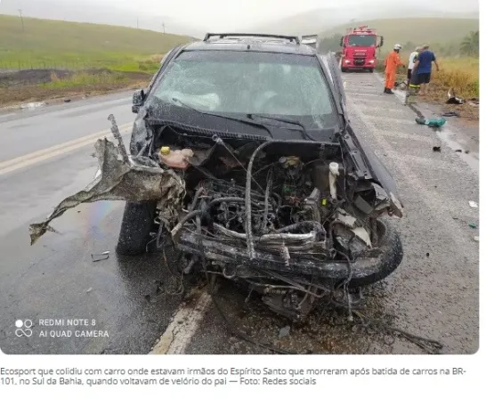 Irmãos do ES que morreram após batida de carros na BR-101, no Sul da BA, voltavam de velório do pai