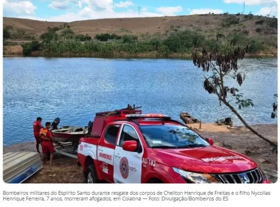  Pai e filho de 7 anos morrem afogados no Rio Doce durante pesca de férias em Colatina, no ES