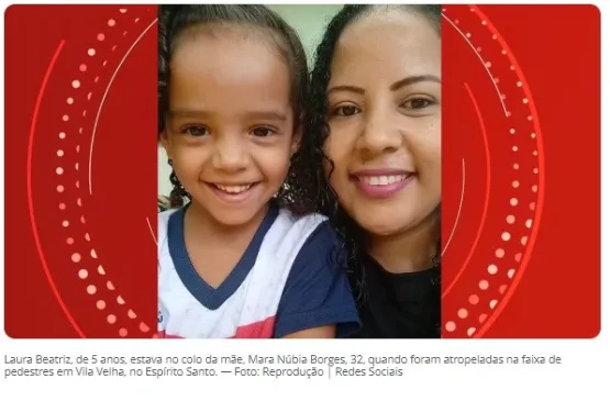 Morre menina de 5 anos atropelada no colo da mãe na faixa de pedestre 