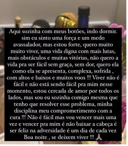 Com câncer em 4 locais, Preta cita 'medo avassalador'