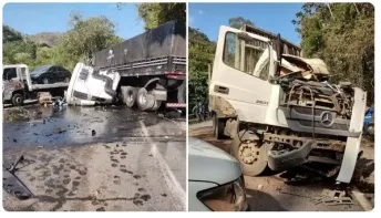  Acidente com 4 carretas deixa um morto e dois feridos e interdita a BR-262 em Domingos Martins