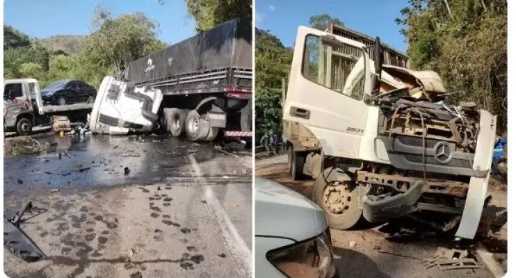  Acidente com 4 carretas deixa um morto e dois feridos e interdita a BR-262 em Domingos Martins