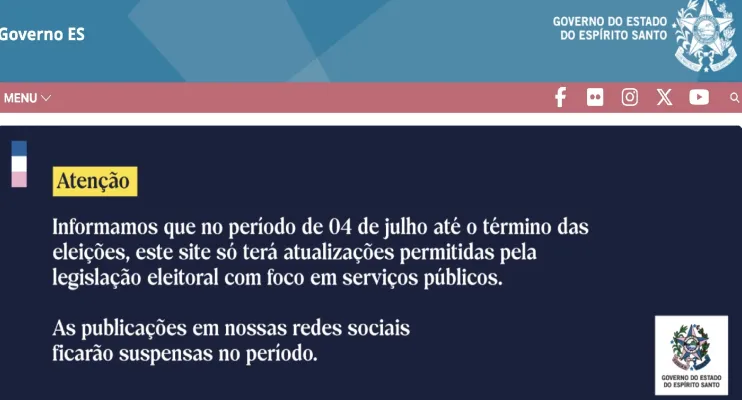Calendário eleitoral impõe restrições à comunicação institucional do Governo do Espírito Santo