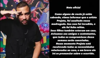 Cantor Projota foi feito refém e teve a casa invadida