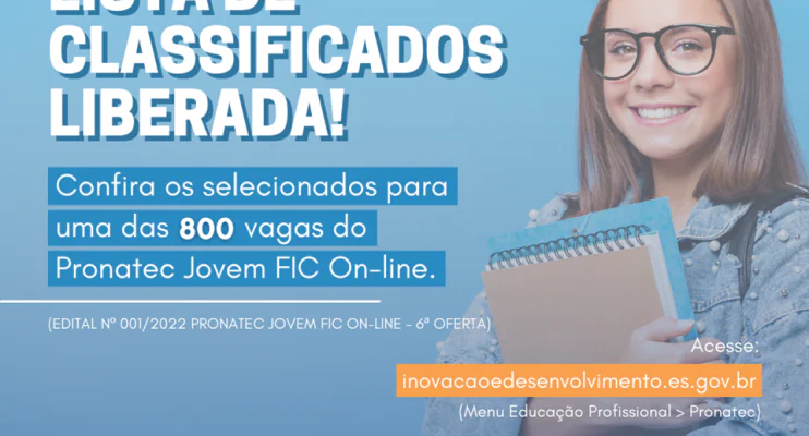 Confira os selecionados para 800 vagas em cursos on-line do Pronatec