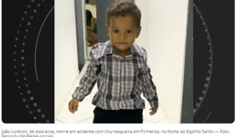  Criança de 2 anos morre após ficar com 95% do corpo queimado em acidente com churrasqueira