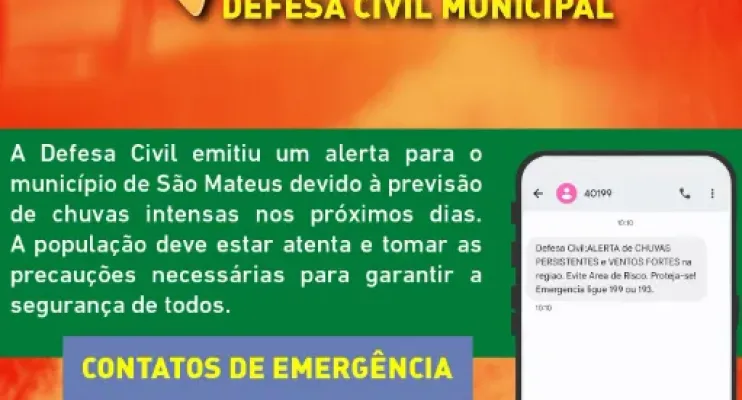 Defesa Civil emite alerta para São Mateus por risco de chuvas intensas