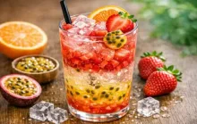 Drink de morango com maracujá sem álcool