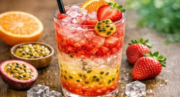 Drink de morango com maracujá sem álcool