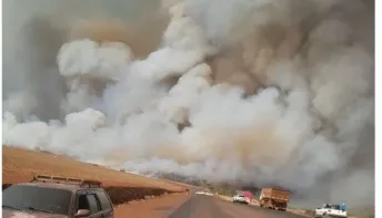 Incêndio causa 'parede de fumaça' ao atingir canavial e reserva ambiental no interior de MG