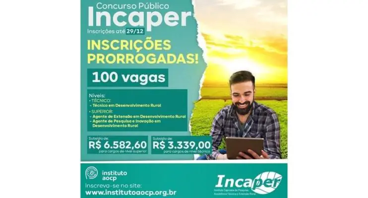Inscrições para o concurso público do Incaper são prorrogadas