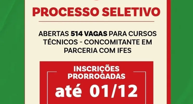 Inscrições para processo seletivo com ofertas de cursos técnicos são prorrogadas até 1º de dezembro