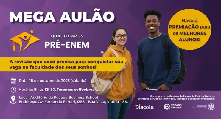 Mega Aulão Qualificar Pré-Enem: preparação gratuita e presencial para reta final do Enem
