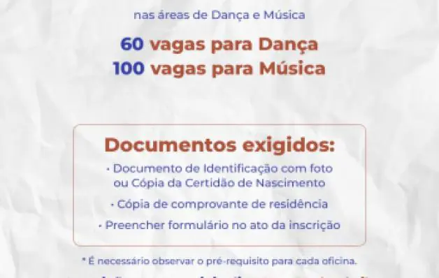 Fafi anuncia vagas remanescentes para áreas de Dança e Música