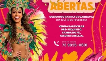 Nova Viçosa abre inscrições para o Concurso Rainha do Carnaval 2025
