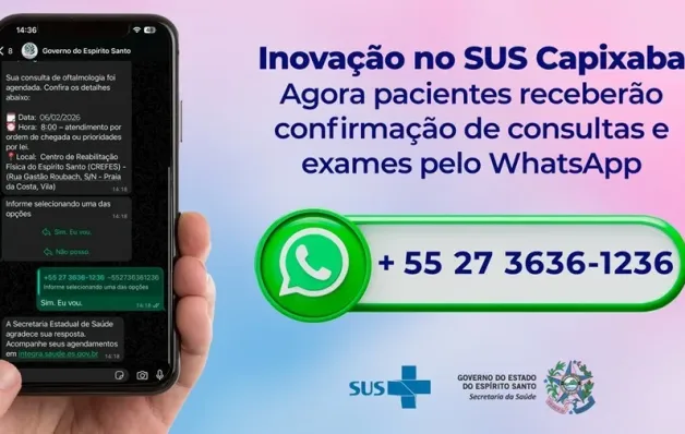 Pacientes do SUS capixaba terão confirmação de consultas e exames do Estado pelo WhatsApp
