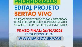 Projeto Sertão Vivo Bahia prorroga inscrições para seleção de entidades até 26 de outubro