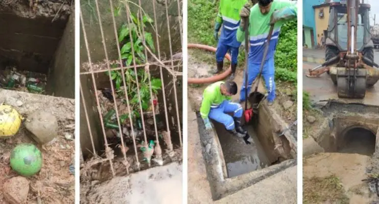 Secretaria de Serviços retira bolas de futebol e garrafas de bebidas de redes de drenagem em Flexal I e II